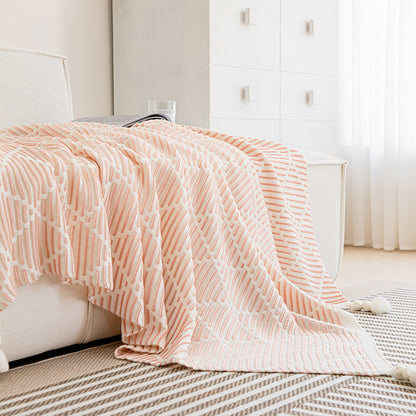 Grey and Beige Diamond Pattern Soft Cozy Knit Throw Blanket with Tassels - Geometric Pattern Lightweight Acrylic Blanket for Sofa Couch Bed, 130x150cm