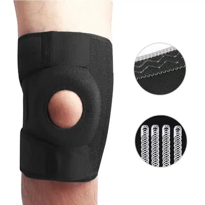 Blue Adjustable Knee Brace Support (Pair) with Dual Spring Stabilizers & Patella Gel Pad - Non-Slip for Sports Running Hiking