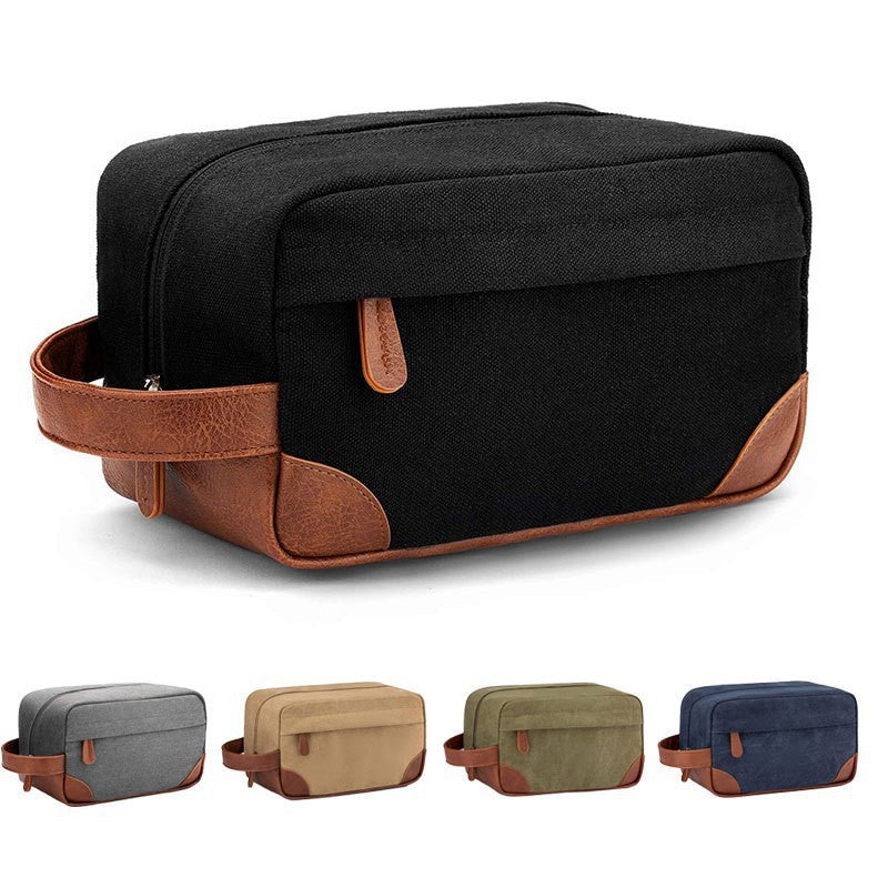 Grey And Brown Men's Canvas Toiletry Bag - Large Capacity Water-Resistant Travel Organizer Dopp Kit with Handle
