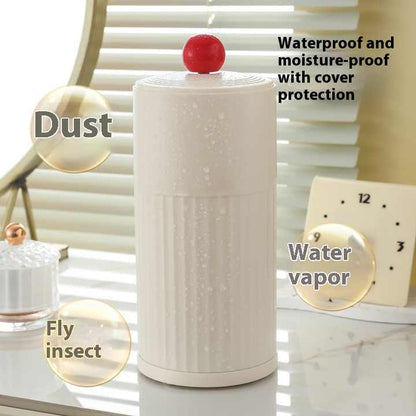 Beige Automatic Lifting Makeup Brush Holder - Dustproof Desktop Organizer with Lid & Compartments