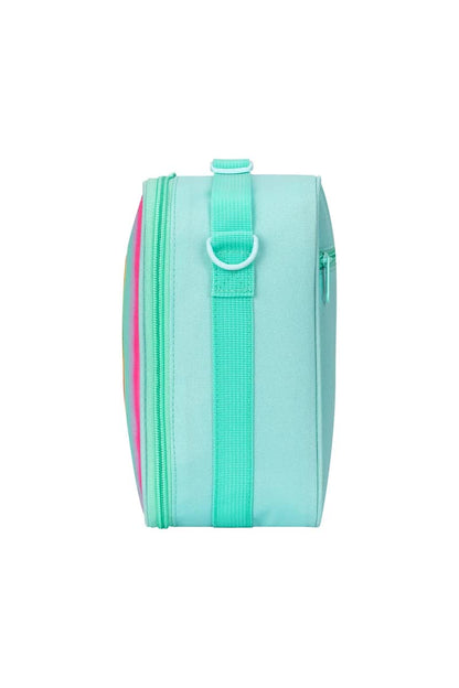 Orange Sparkling Rainbow Heart Insulated Lunch Bag for Kids - Portable School Lunch Box with Shoulder Strap