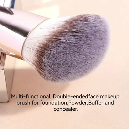 Black and Glod Versatile 4pc Dual-Ended Makeup Brush Set - Soft Synthetic Bristles for Foundation Blush Contour Concealer