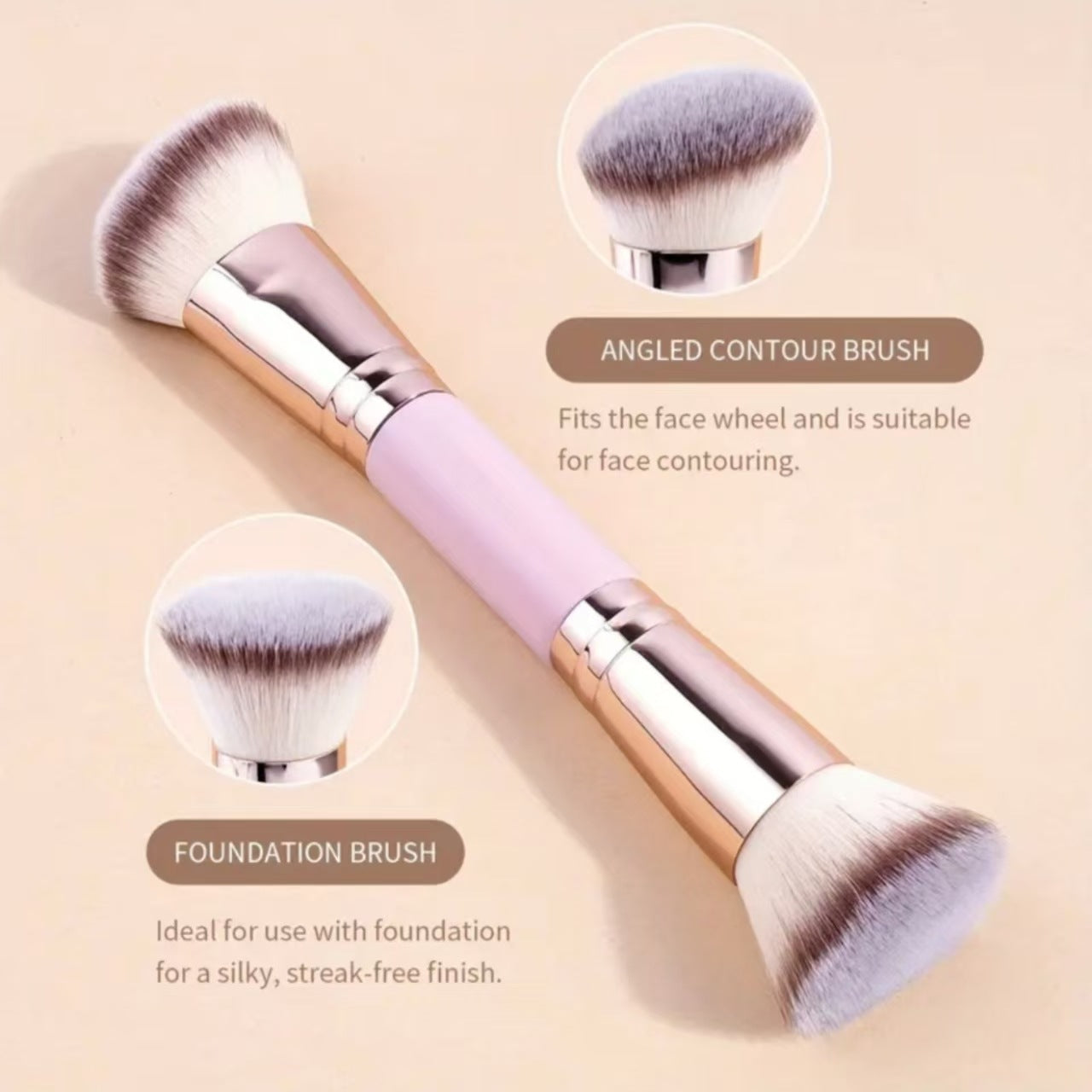 Black and Glod Versatile 4pc Dual-Ended Makeup Brush Set - Soft Synthetic Bristles for Foundation Blush Contour Concealer