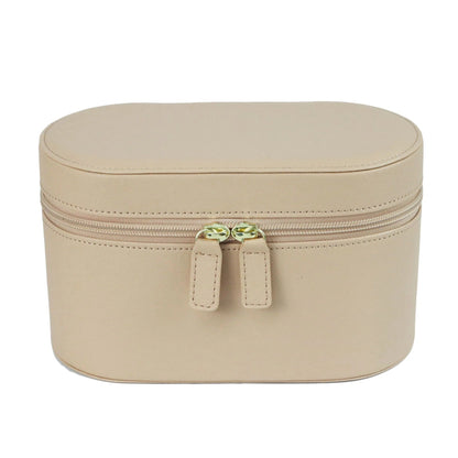 Beige Elegant PU Leather Makeup & Toiletry Bag - Large Capacity Travel Cosmetic Organizer with Brush Holder