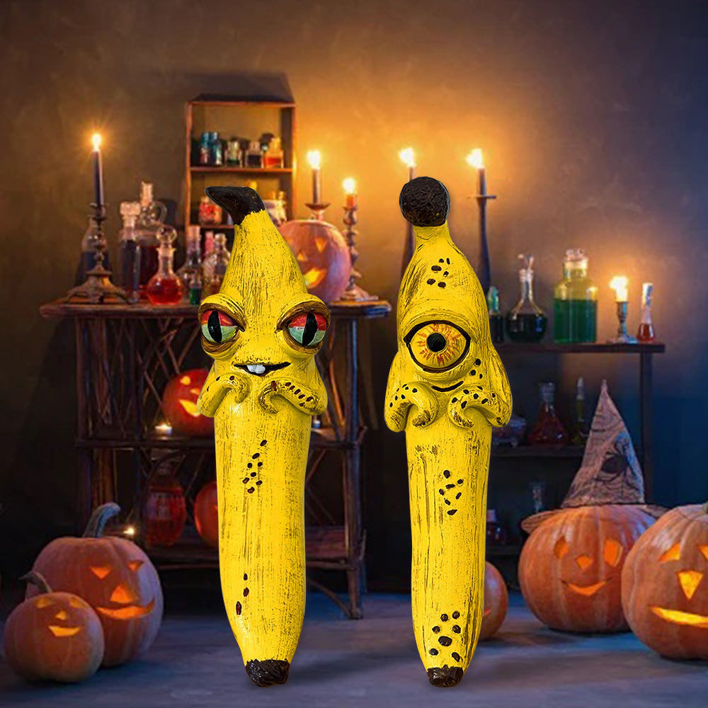 3 Pcs (Style 1+Style 2+Style 3) Yellow Whimsical Magic Banana Monster Figurine - Quirky Resin Art Decor for Home & Party