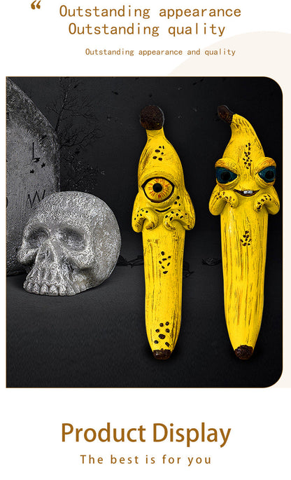 3 Pcs (Style 1+Style 2+Style 3) Yellow Whimsical Magic Banana Monster Figurine - Quirky Resin Art Decor for Home & Party
