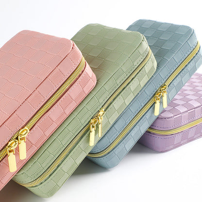 Green Stylish PU Leather Travel Jewellery Box - Compact Organizer for Rings, Earrings, Necklaces with Mirror