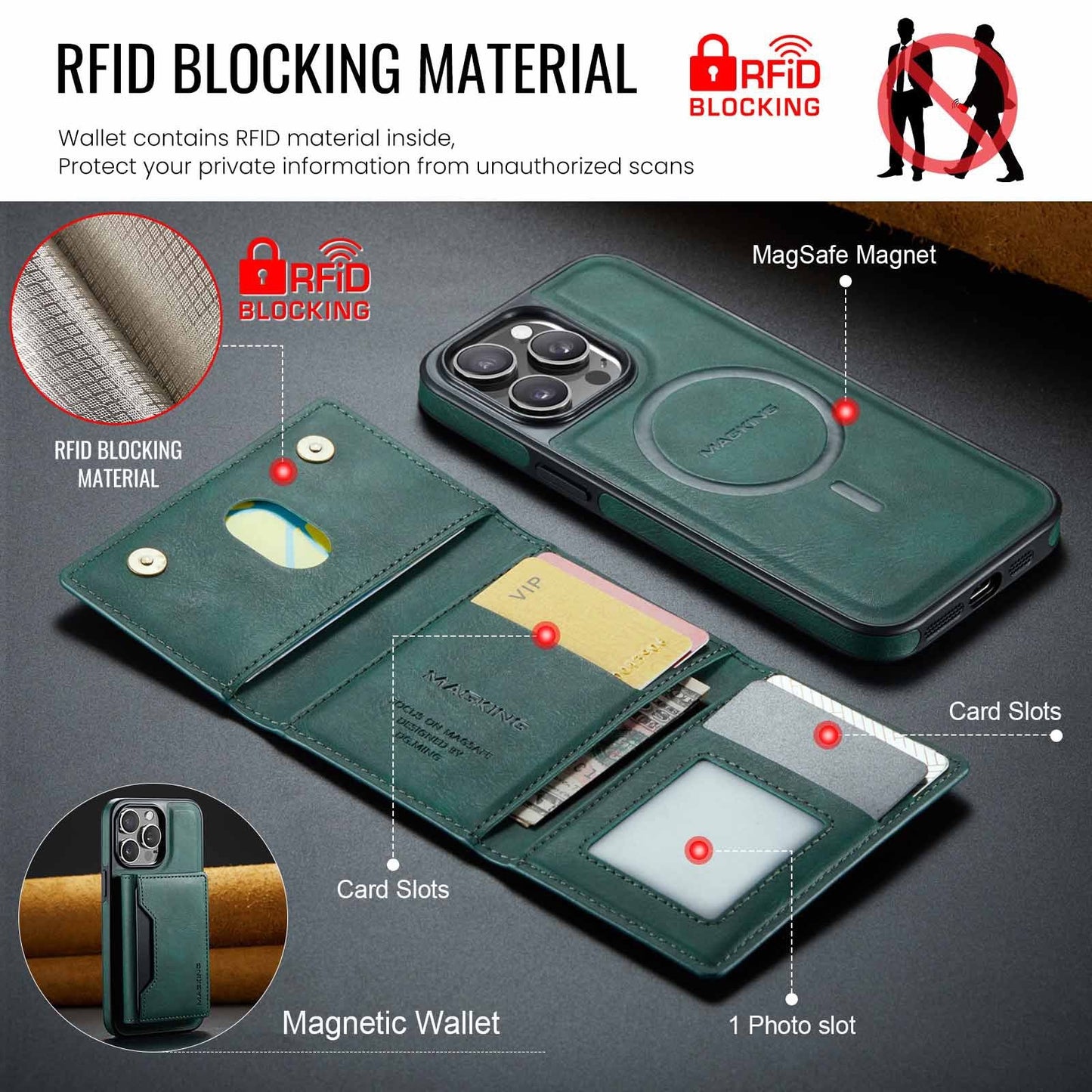 Coffee Premium MagSafe Wallet Case for iPhone 16 Pro Max - Detachable PU Leather Magnetic Card Holder