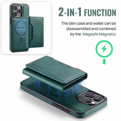 Black Premium MagSafe Wallet Case for iPhone 16 Pro - Detachable PU Leather Magnetic Card Holder