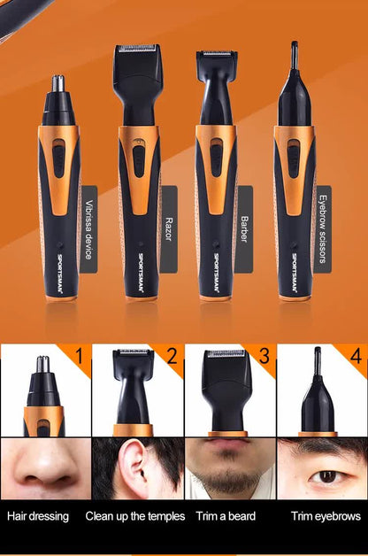 Purple and Black Versatile 4-in-1 USB Rechargeable Men's Grooming Kit - Precision Nose, Ear, Eyebrow Trimmer & Detail Shaver