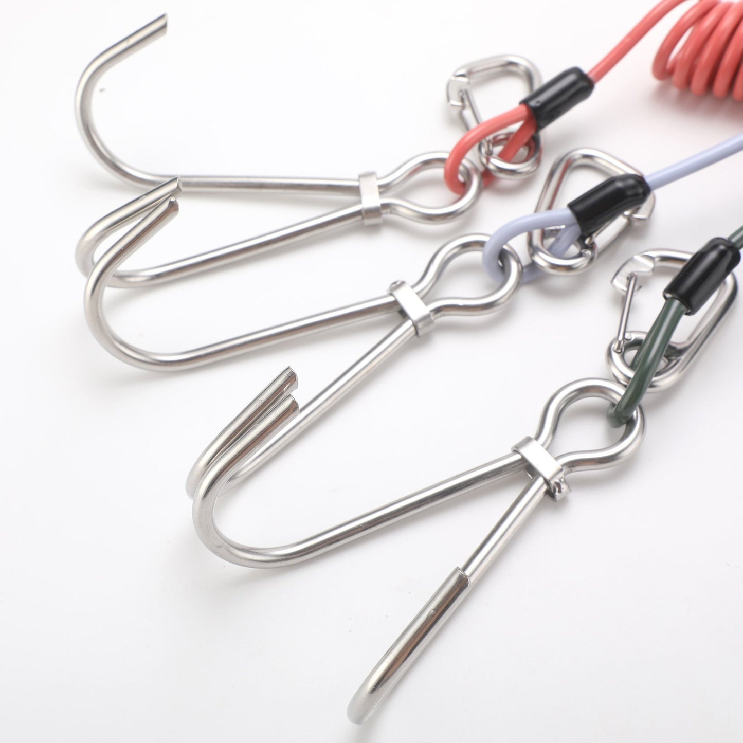 Green Pro 316 Stainless Steel Diving Reef Hook - Single, Double Combo Pack - Current Hook with Coiled Safety Lanyard