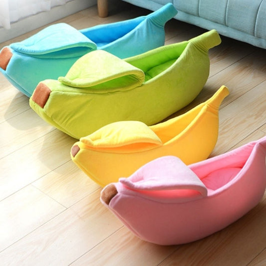 Yellow Cozy Banana Peel Pet Bed - Plush & Warm Cave House for Cats & Small Dogs (Medium)