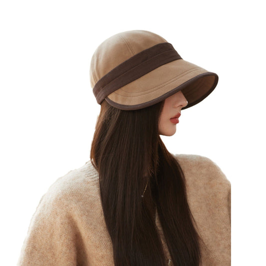 Brown Elegant Warm Bucket Hat - Minimalist Color Block Design, Face-Slimming Style for Autumn & Winter