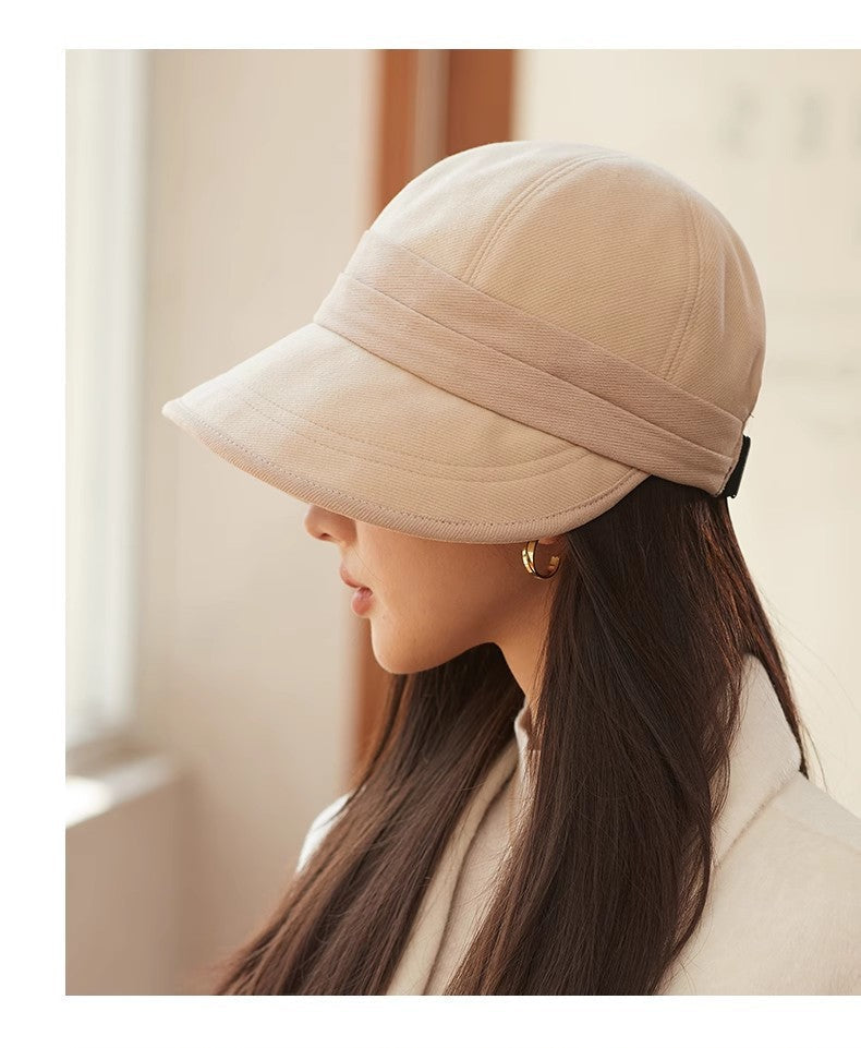 Beige Elegant Warm Bucket Hat - Minimalist Color Block Design, Face-Slimming Style for Autumn & Winter
