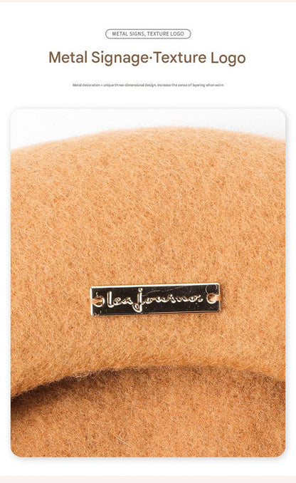 Black Elegant Wool Beret - Classic Warm Thick British Style Hat for Autumn & Winter