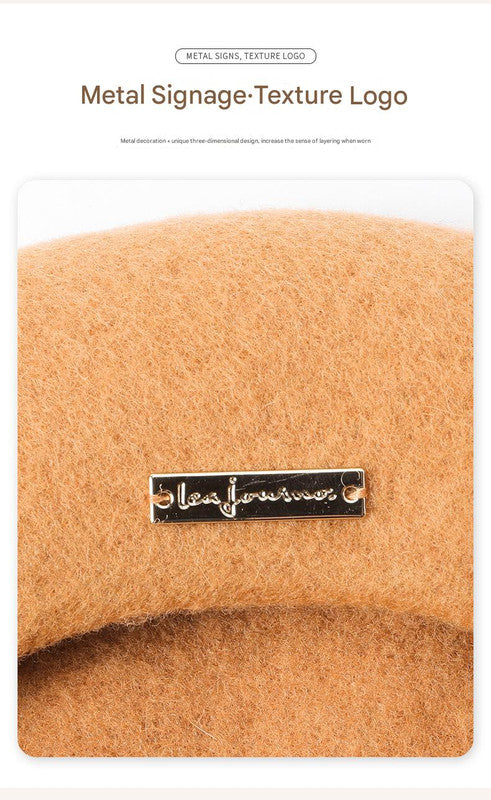 Khaki Elegant Wool Beret - Classic Warm Thick British Style Hat for Autumn & Winter