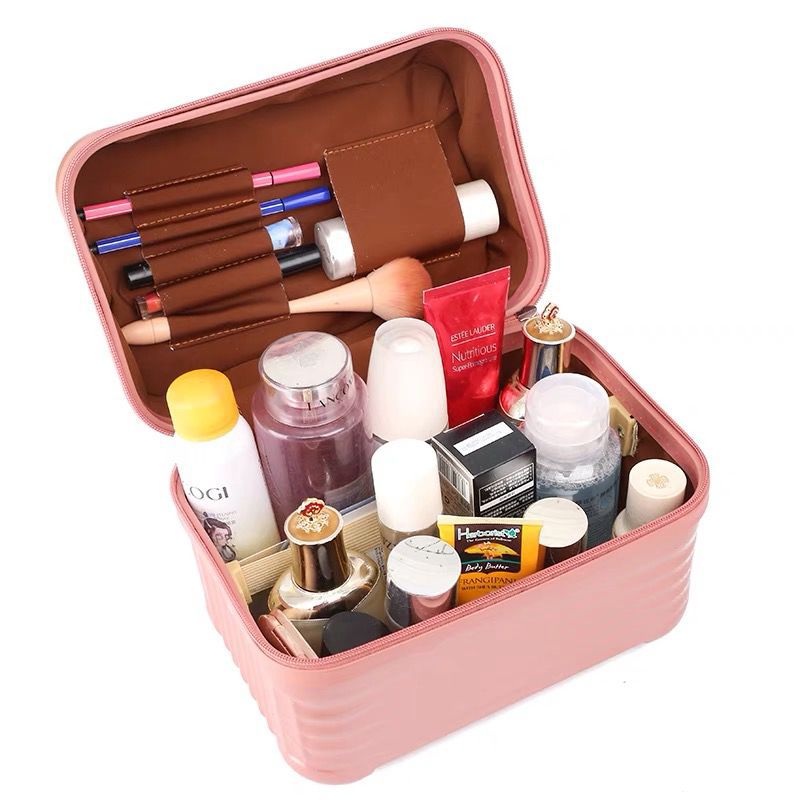 Silver Durable Hard Shell Makeup Travel Case - Large Capacity Portable Cosmetic Organizer Box with Handle