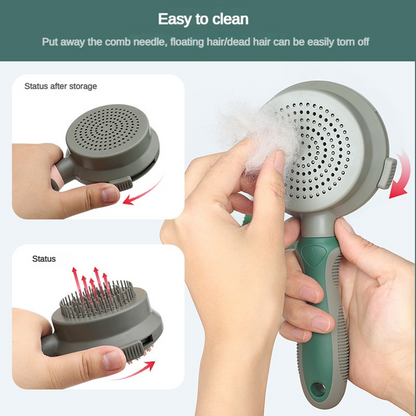 Pink And Grey Dual-Sided Pet Grooming Brush - Self-Cleaning Slicker & Gentle Massage Bath Comb for Dogs & Cats