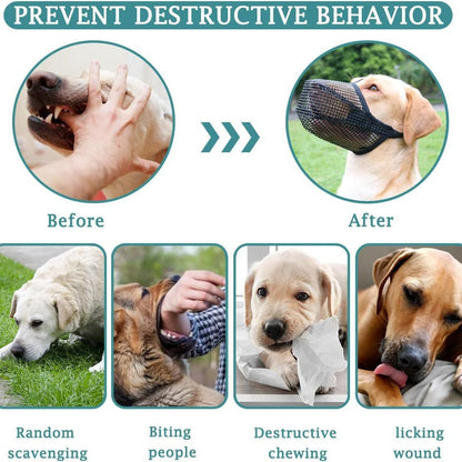 2 Pcs Size M Black Breathable Mesh Dog Muzzle - Anti-Barking, Biting & Chewing - Adjustable & Comfortable Nylon Muzzle for Dogs