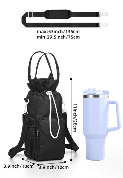 Purple Insulated Tumbler Carrier Bag - Crossbody Water Bottle Holder with Pockets & Adjustable Strap for Large Cups (Note: cup not included)