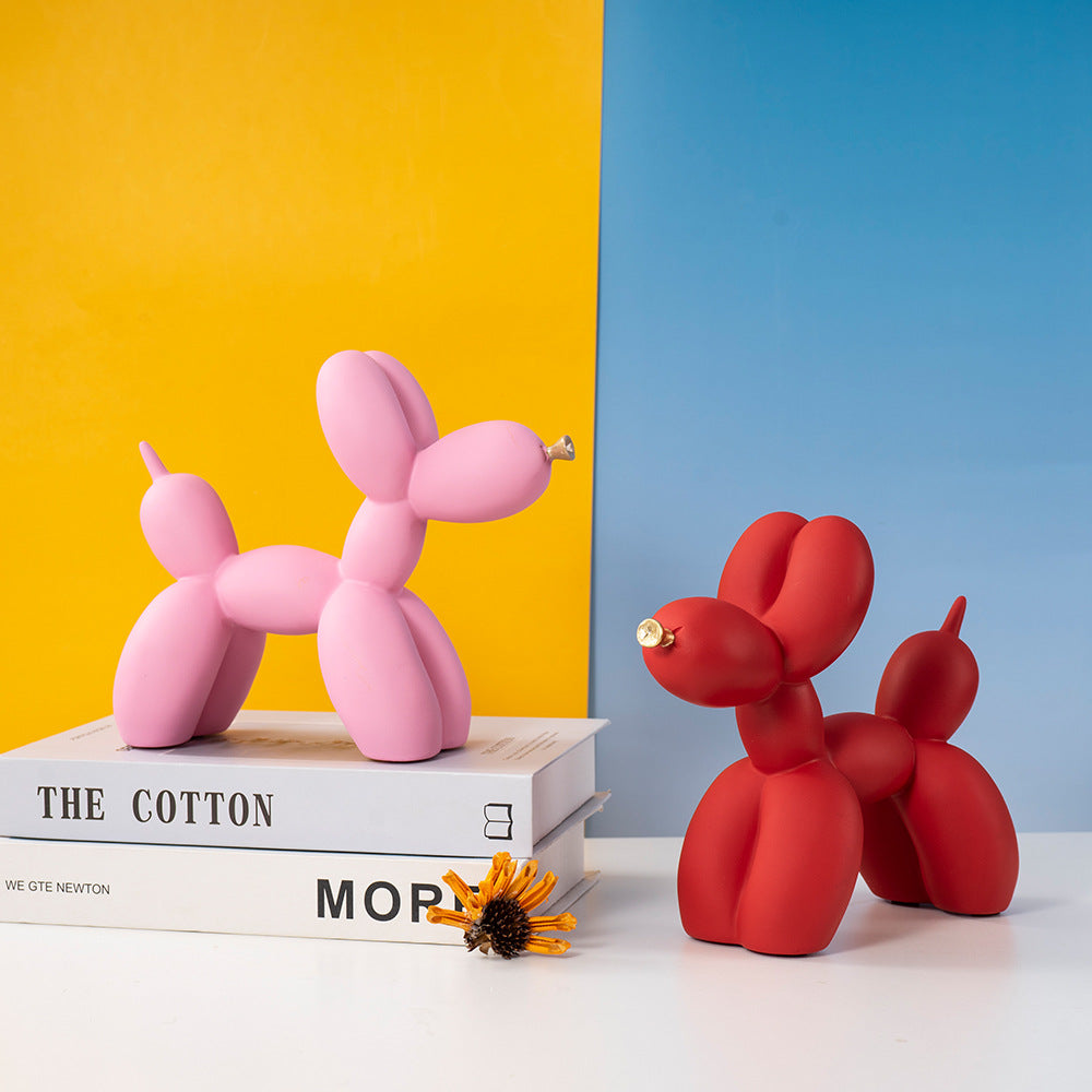 Green Modern Resin Balloon Dog Sculpture - Playful Art Figurine with Golden Snout Accent