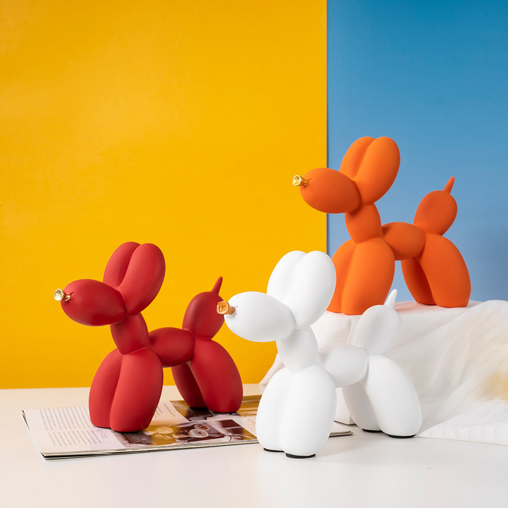 Red Modern Resin Balloon Dog Sculpture - Playful Art Figurine with Golden Snout Accent