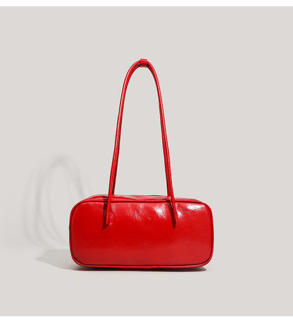 Black Chic PU Leather Baguette Shoulder Bag - Elegant Bow Accent Underarm Handbag for Women
