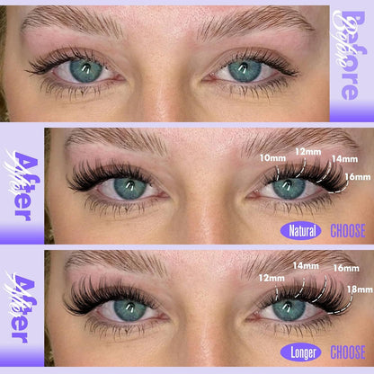 3 Pcs Black Stunning DIY Cluster Eyelash Extension Kit - 3 Trays, Mixed Lengths (10-18mm) Soft Vegan Wispy Lashes for Custom Volume