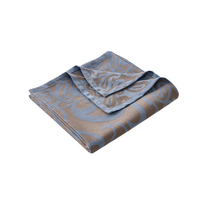 Brown,Taupe and Blue Elegant Patterned Throw Blanket - Soft Polyester Nap & Sofa Cover, 185x135cm Lightweight AC Blanket