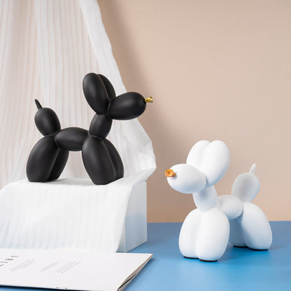 Orange Modern Resin Balloon Dog Sculpture - Playful Art Figurine with Golden Snout Accent