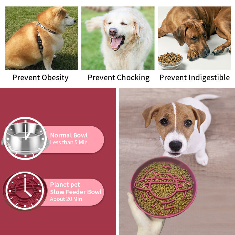 Purple Silicone Planet Slow Feeder Dog Bowl - 2-in-1 Anti-Choke Lick Mat for Healthy Eating & Fun