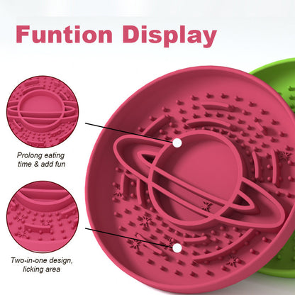 Dark Red Silicone Planet Slow Feeder Dog Bowl - 2-in-1 Anti-Choke Lick Mat for Healthy Eating & Fun