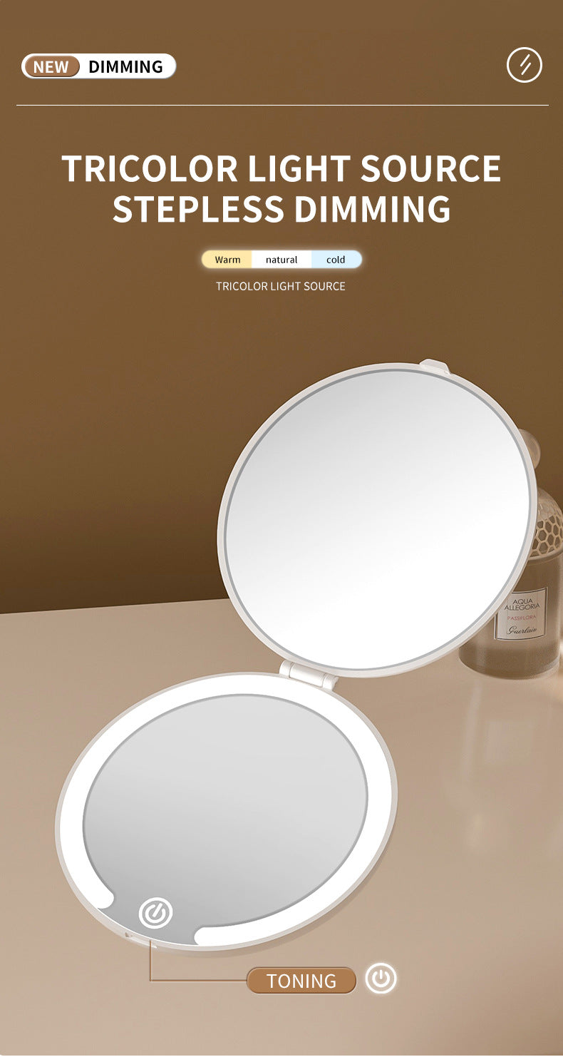 White LED Travel Makeup Mirror - Rechargeable Compact Mirror with 3 Color Lights, 1x/5x Magnification & Smart Auto On/Off