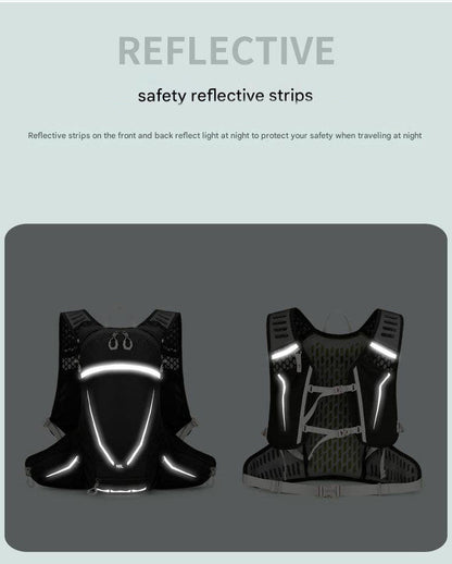 Black Lightweight 16L Outdoor Cycling & Hiking Backpack - Water-Repellent Nylon Daypack with Reflective Strips