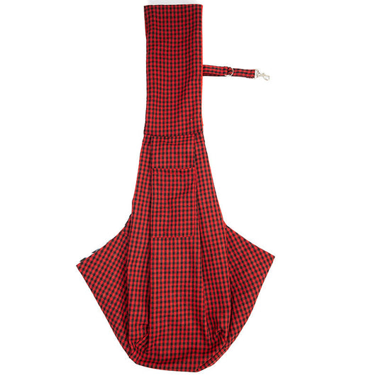 Black and Red Checkered Comfortable Pet Sling Carrier for Small Dogs & Cats - Breathable Cotton Checkered Bag, Hands-Free, Safety Features