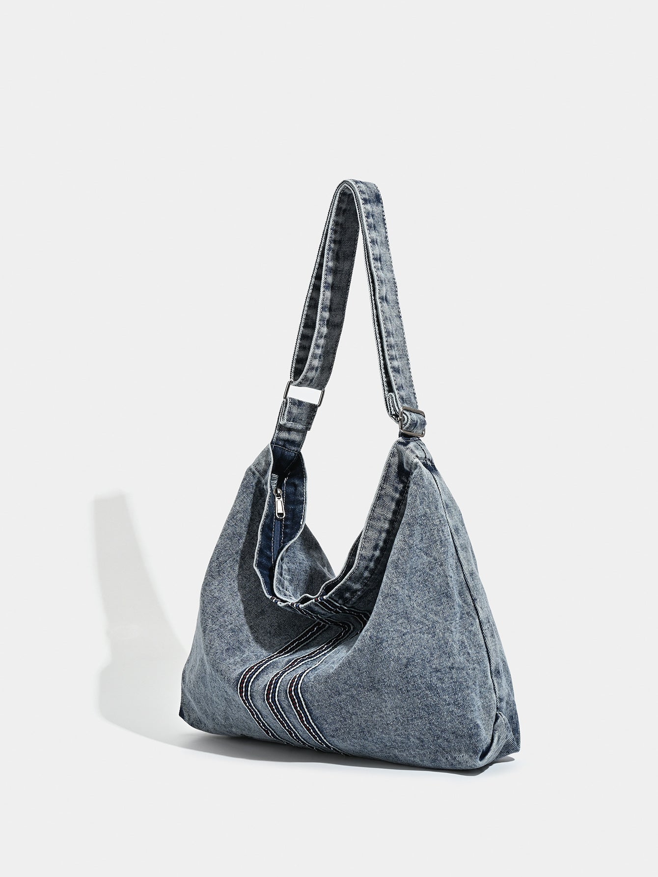 Blue Retro Washed Denim Hobo Bag - Large Capacity Shoulder & Crossbody Tote for Casual Everyday & Commute