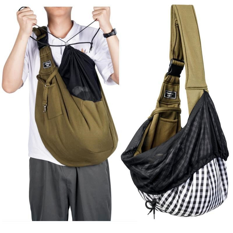 Dark Blue Breathable Pet Sling Carrier for Small Dogs & Cats - Adjustable Hands-Free Travel Pouch with Safety Leash & Pocket