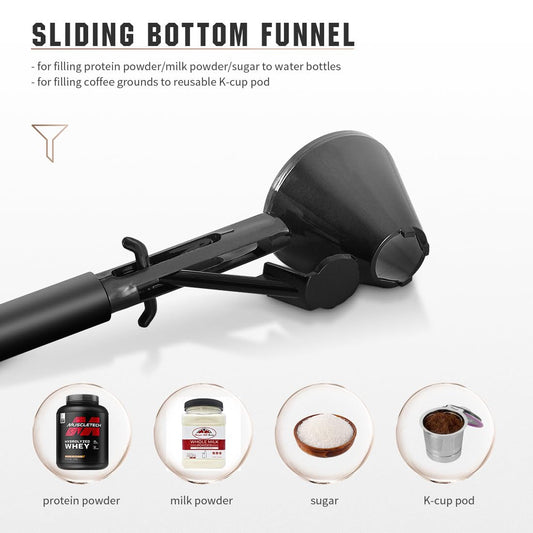 Black 2-Pack No-Spill Sliding Scoop & Funnel - Mess-Free for Protein Powder, Coffee, Formula