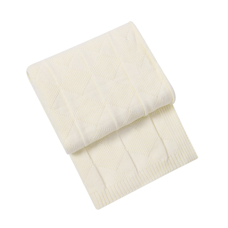 Beige Cozy Lightweight Acrylic Knit Throw Blanket - Diamond Waffle Texture for Sofa, Bed & Travel