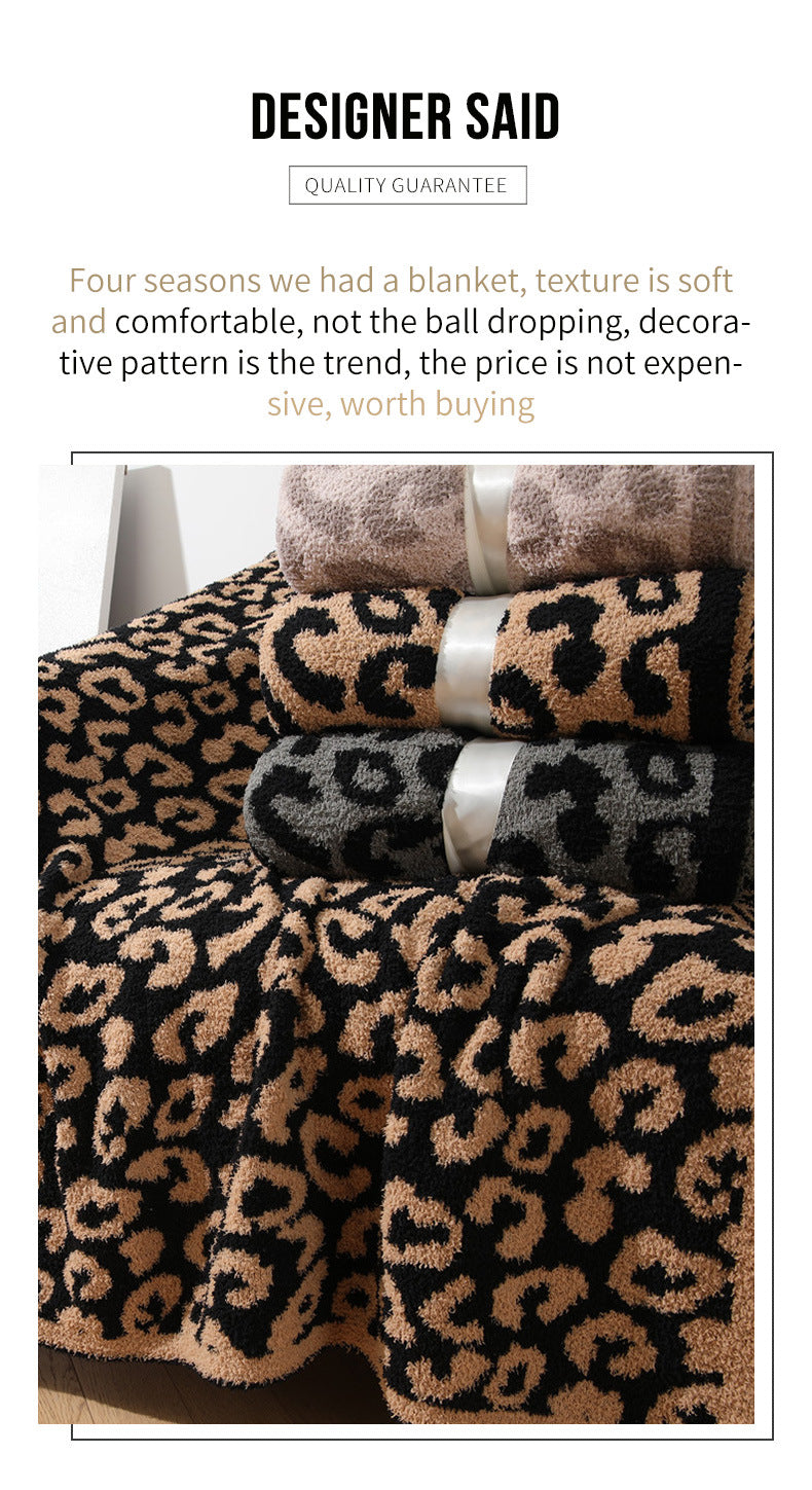 Beige and Khaki Luxurious Leopard Print Knit Throw Blanket - Ultra-Soft Jacquard Plush for Sofa, Bed & Cozy Comfort (130x150cm)