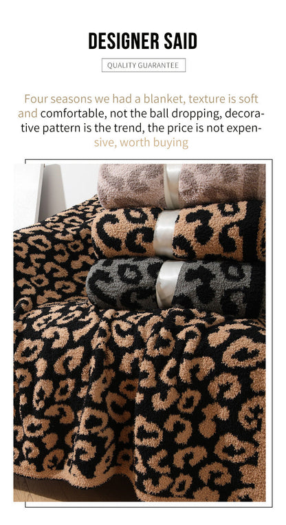 Beige and Khaki Luxurious Leopard Print Knit Throw Blanket - Ultra-Soft Jacquard Plush for Sofa, Bed & Cozy Comfort (130x150cm)