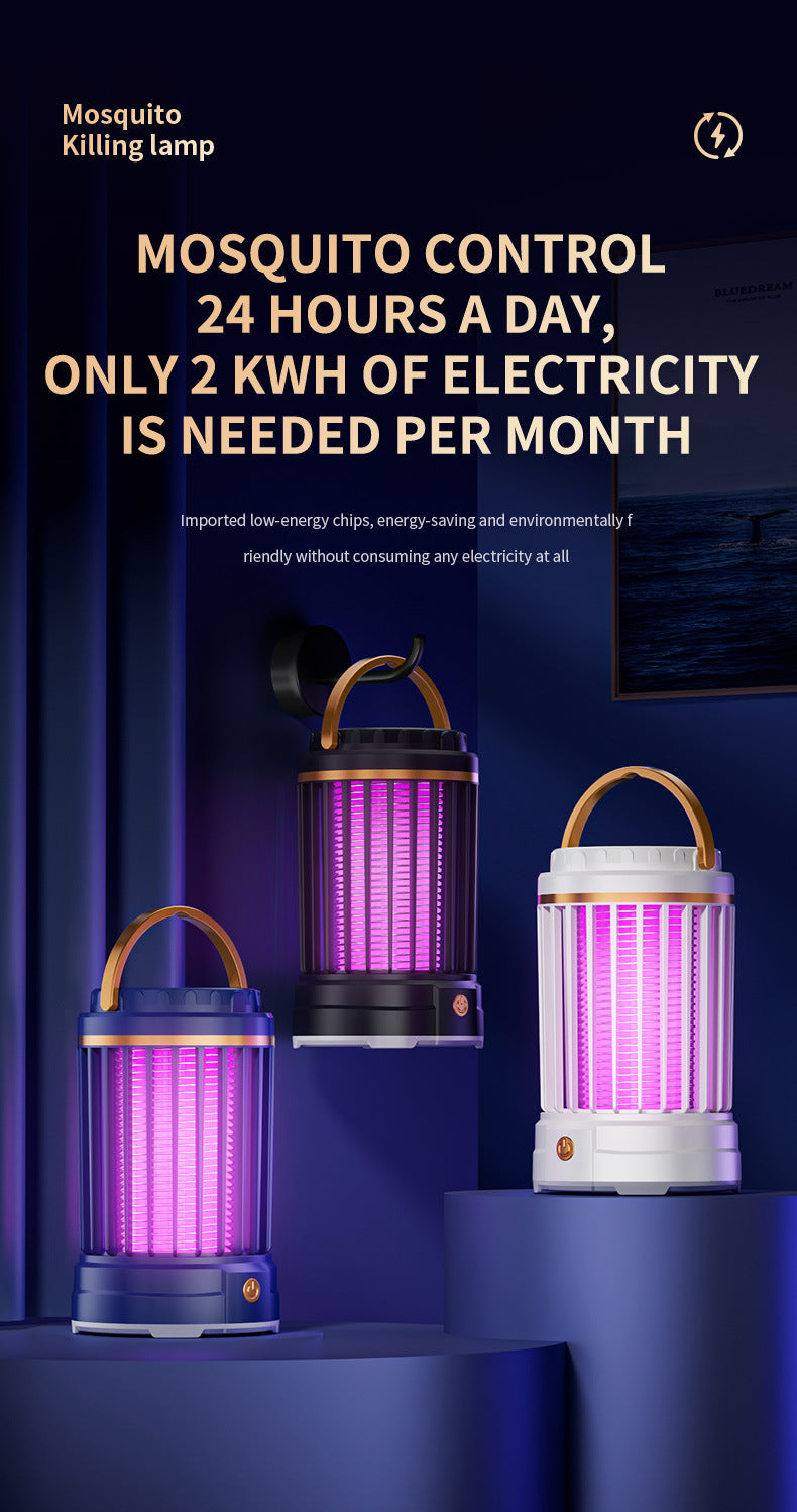 White Portable 3-in-1 Electric Mosquito Zapper Lamp - UV Bug Killer, Warm Night Light & Bright Lantern, USB Plug-in use