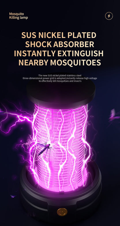 USB Rechargeable Dark Blue Portable 3-in-1 Electric Mosquito Zapper Lamp - UV Bug Killer, Warm Night Light & Bright Lantern