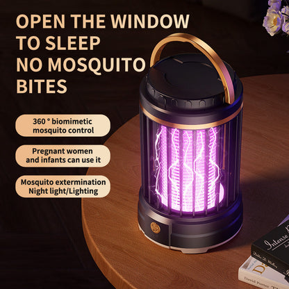 USB Rechargeable Black Portable 3-in-1 Electric Mosquito Zapper Lamp - UV Bug Killer, Warm Night Light & Bright Lantern