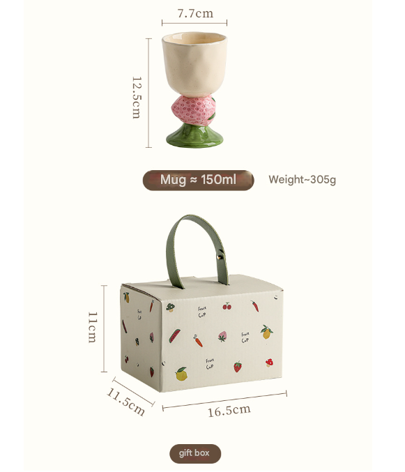 Red Whimsical Watermelon Stem Ceramic Goblet - 150ml Hand-Painted Watermelon Design, Unique Coffee & Drinkware Gift with Box