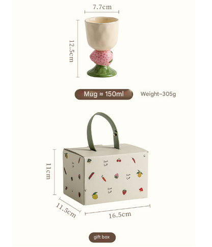 Red Whimsical Watermelon Stem Ceramic Goblet - 150ml Hand-Painted Watermelon Design, Unique Coffee & Drinkware Gift with Box
