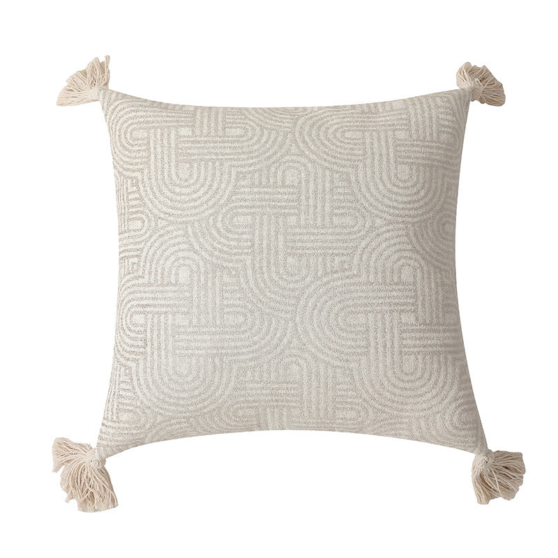 Black Chic Geometric Jacquard Cushion Covers with Tassels - Set of 2, Plush Blend for Sofa & Bed Decor (45x45cm, Insert Not Included)