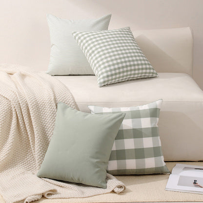 Green Small Plaid Pattern Set of 2 Decorative Cushion Covers - 45x45cm, Soft Polyester (Inserts Not Included)