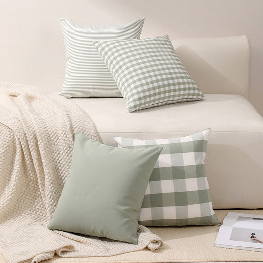Green Small Plaid Pattern Set of 2 Decorative Cushion Covers - 45x45cm, Soft Polyester (Inserts Not Included)