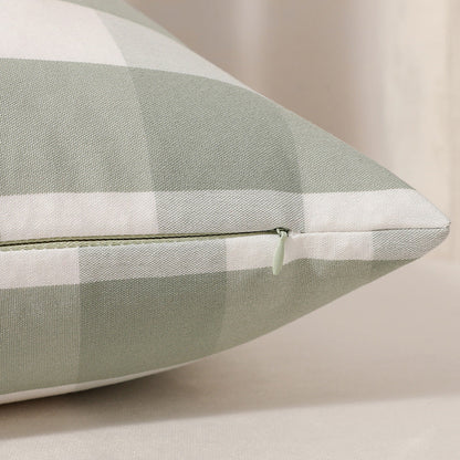 Green Big Plaid Pattern Set of 2 Decorative Cushion Covers - 45x45cm, Soft Polyester (Inserts Not Included)